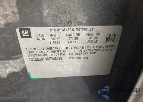 2016 Chevrolet Malibu 1Lt from USA, damaged, VIN 1G1ZE5ST9GF240628